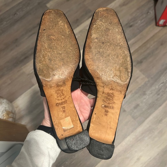 Brighton Mules Slides Black Fabric Braided Detail Heeled Shoes Size 10 - Picture 5 of 5